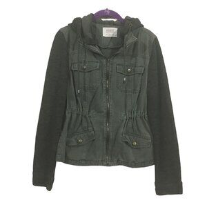 Ashley By 26 International Army Green Knit Sleeve Full Zip Utility Jacket WMNS L